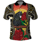 Waratah And Banksian Cockatoo Polo Shirt Aboriginal Art