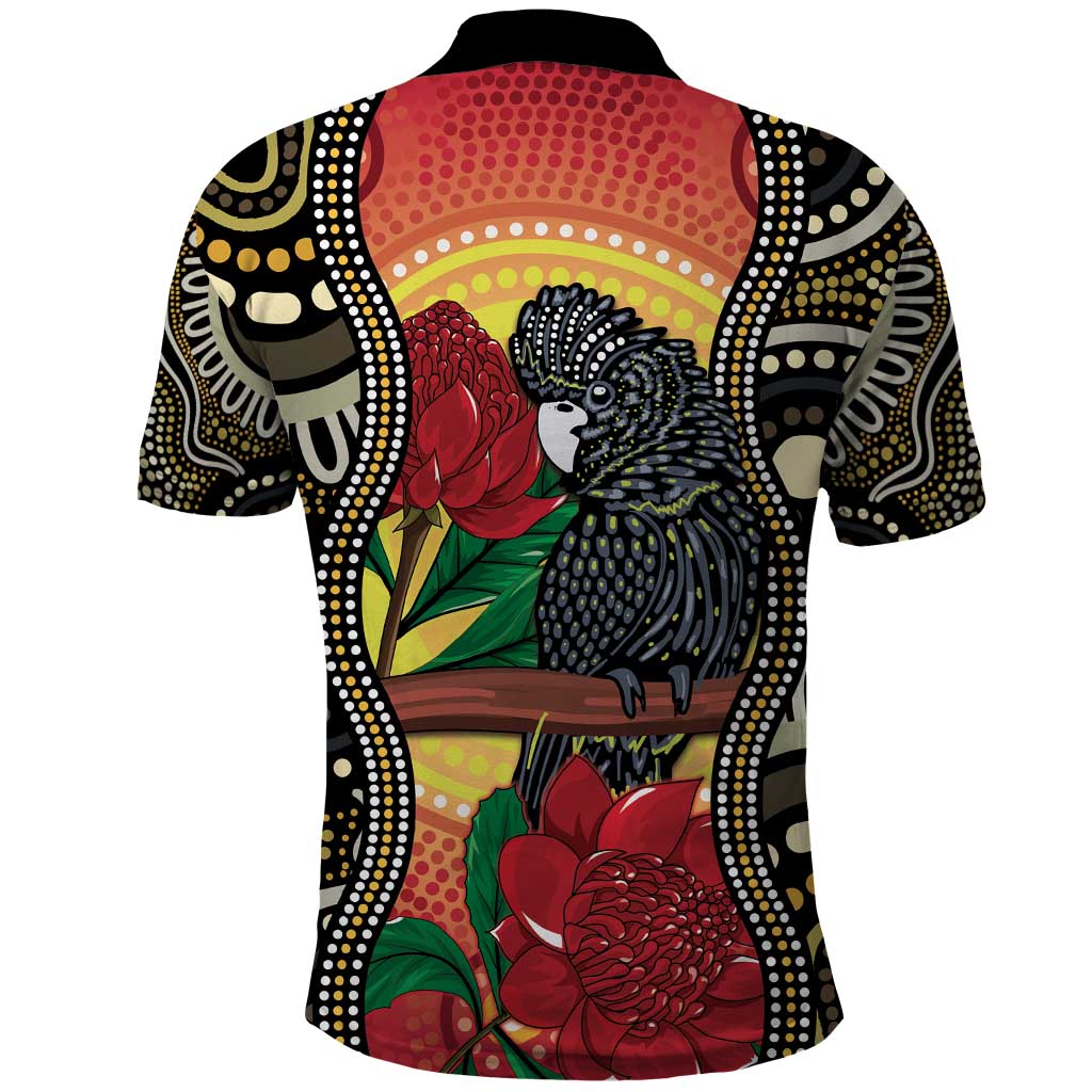 Waratah And Banksian Cockatoo Polo Shirt Aboriginal Art