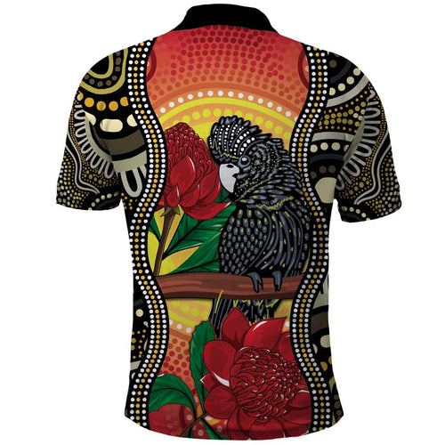 Waratah And Banksian Cockatoo Polo Shirt Aboriginal Art