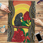 Waratah And Banksian Cockatoo Puzzle Aboriginal Art - Aussie Hoodie