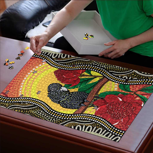 Waratah And Banksian Cockatoo Puzzle Aboriginal Art - Aussie Hoodie