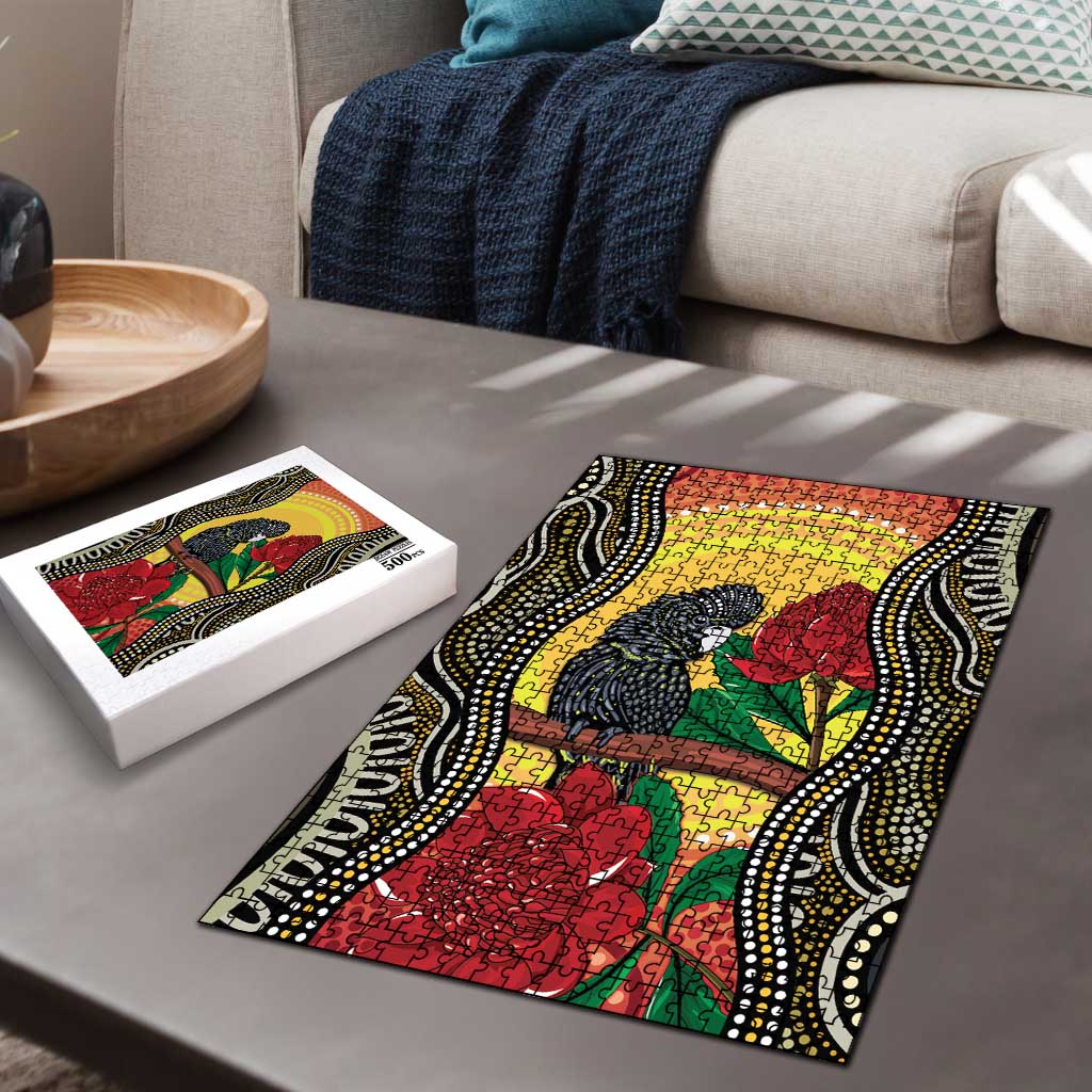 Waratah And Banksian Cockatoo Puzzle Aboriginal Art - Aussie Hoodie