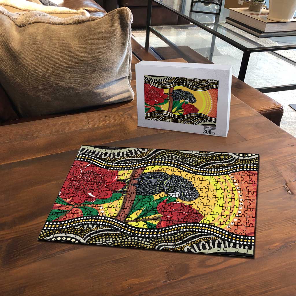 Waratah And Banksian Cockatoo Puzzle Aboriginal Art - Aussie Hoodie