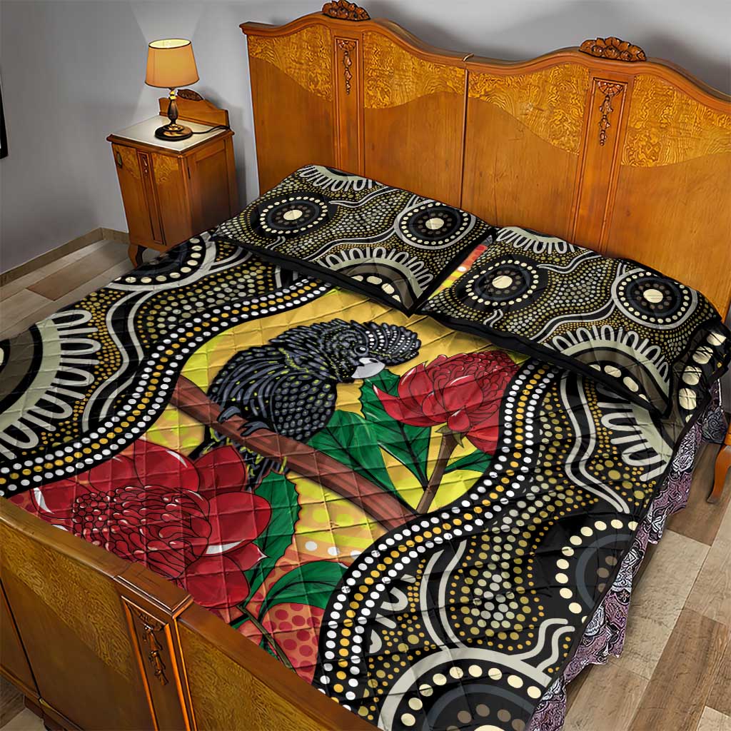 Waratah And Banksian Cockatoo Quilt Bed Set Aboriginal Art