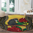 Waratah And Banksian Cockatoo Round Carpet Aboriginal Art