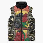 Waratah And Banksian Cockatoo Sleeveless Puffer Jacket Aboriginal Art - Aussie Hoodie