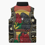 Waratah And Banksian Cockatoo Sleeveless Puffer Jacket Aboriginal Art - Aussie Hoodie