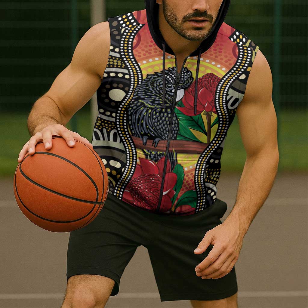 Waratah And Banksian Cockatoo Sleeveless Zip Hoodie Aboriginal Art LT14