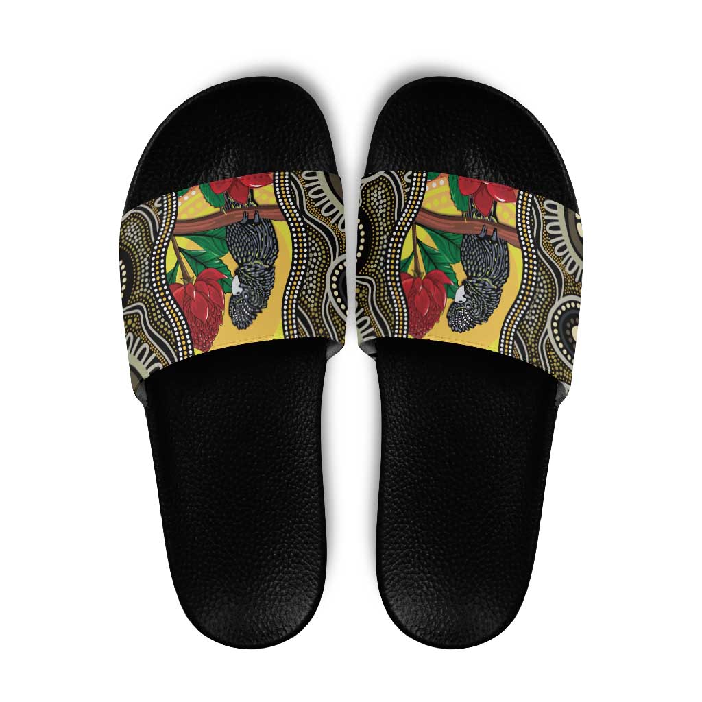 Waratah And Banksian Cockatoo Slide Sandals Aboriginal Art - Aussie Hoodie