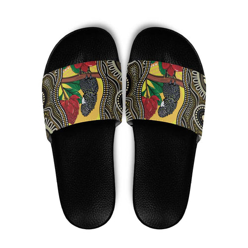 Waratah And Banksian Cockatoo Slide Sandals Aboriginal Art - Aussie Hoodie