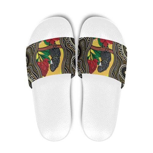 Waratah And Banksian Cockatoo Slide Sandals Aboriginal Art - Aussie Hoodie