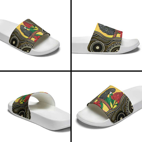 Waratah And Banksian Cockatoo Slide Sandals Aboriginal Art - Aussie Hoodie