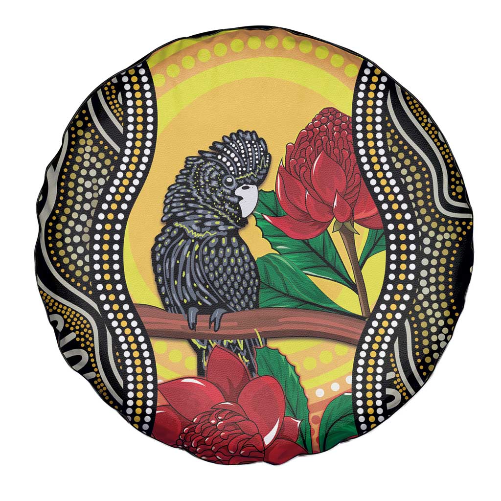 Waratah And Banksian Cockatoo Spare Tire Cover Aboriginal Art