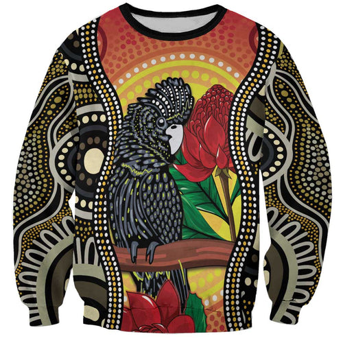 Waratah And Banksian Cockatoo Sweatshirt Aboriginal Art