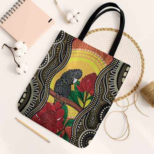 Waratah And Banksian Cockatoo Tote Bag Aboriginal Art - Aussie Hoodie
