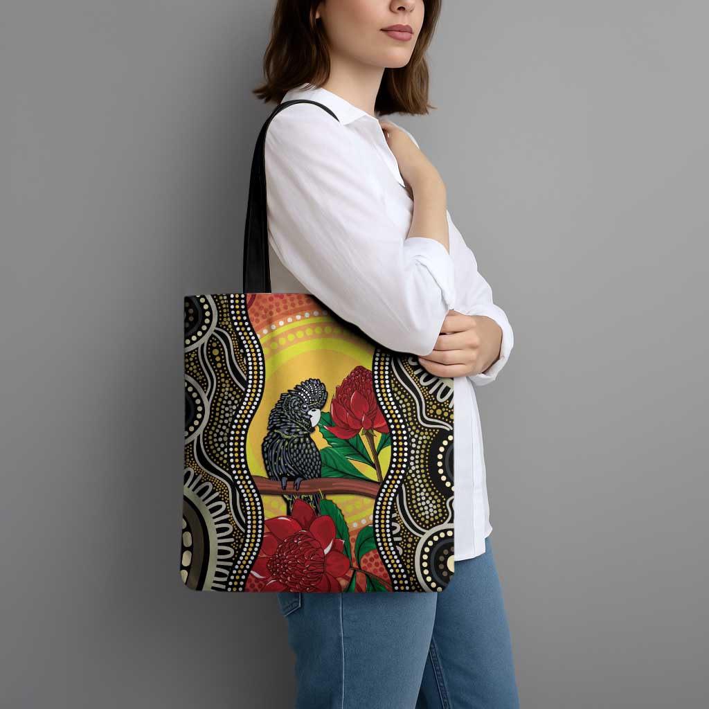 Waratah And Banksian Cockatoo Tote Bag Aboriginal Art - Aussie Hoodie