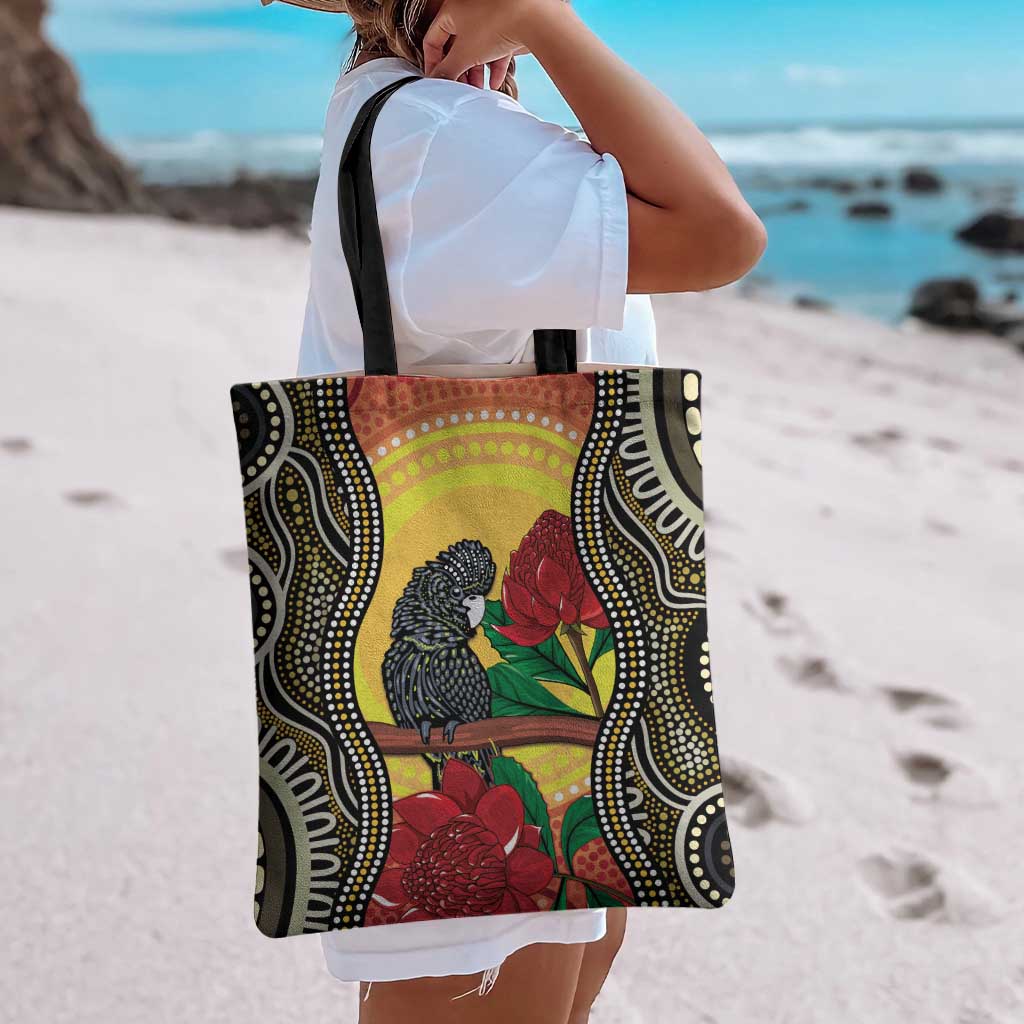 Waratah And Banksian Cockatoo Tote Bag Aboriginal Art - Aussie Hoodie