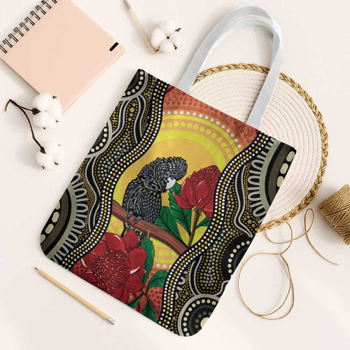 Waratah And Banksian Cockatoo Tote Bag Aboriginal Art - Aussie Hoodie