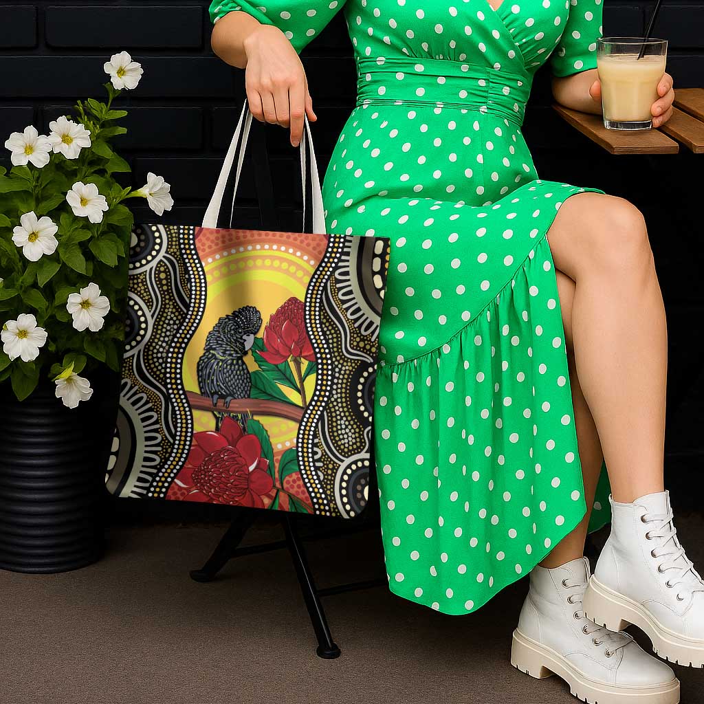 Waratah And Banksian Cockatoo Tote Bag Aboriginal Art - Aussie Hoodie