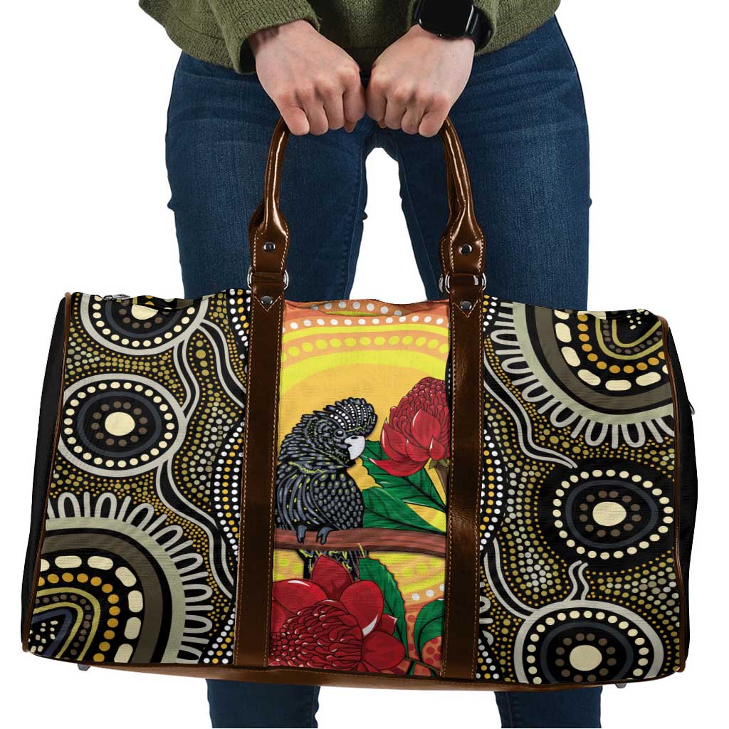 Waratah And Banksian Cockatoo Travel Bag Aboriginal Art - Aussie Hoodie
