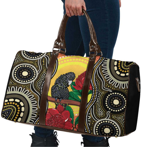 Waratah And Banksian Cockatoo Travel Bag Aboriginal Art - Aussie Hoodie