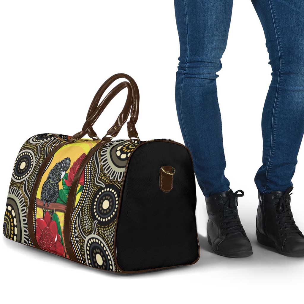 Waratah And Banksian Cockatoo Travel Bag Aboriginal Art - Aussie Hoodie