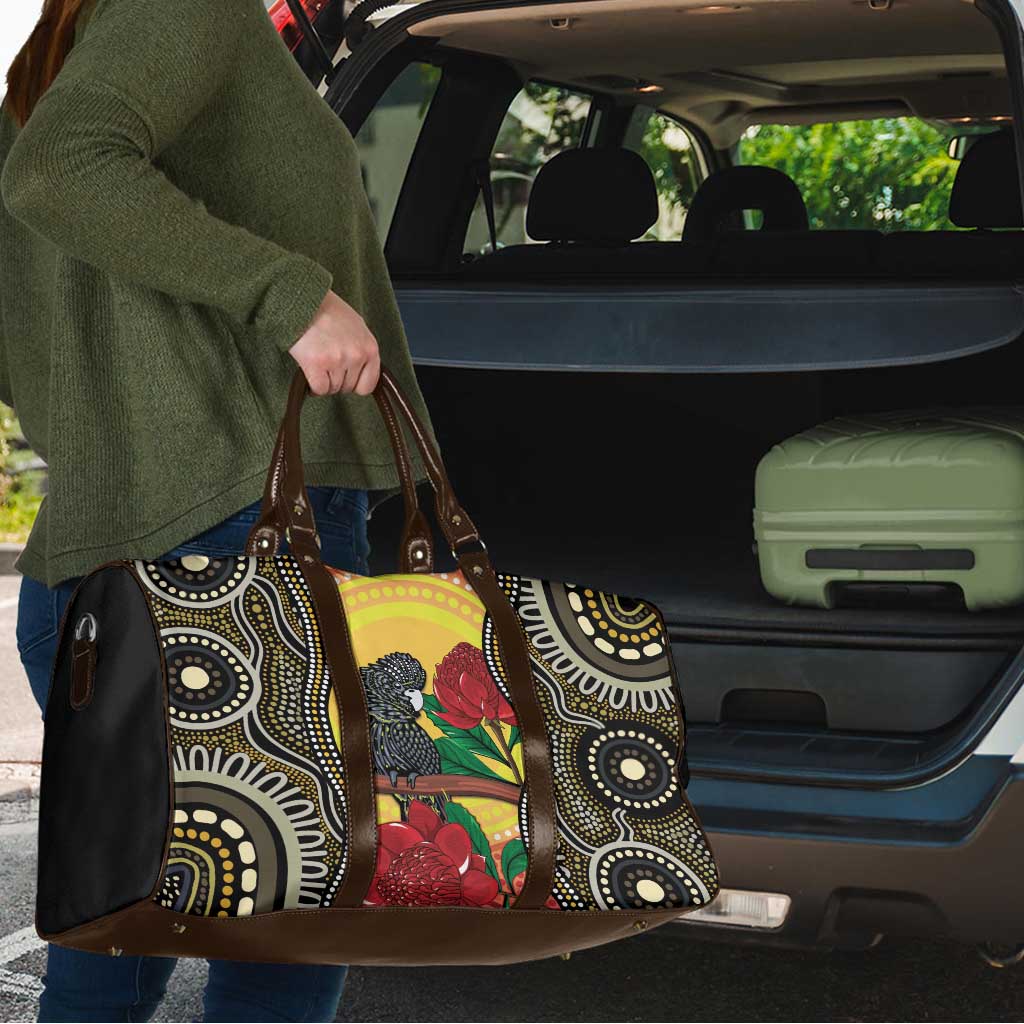 Waratah And Banksian Cockatoo Travel Bag Aboriginal Art - Aussie Hoodie