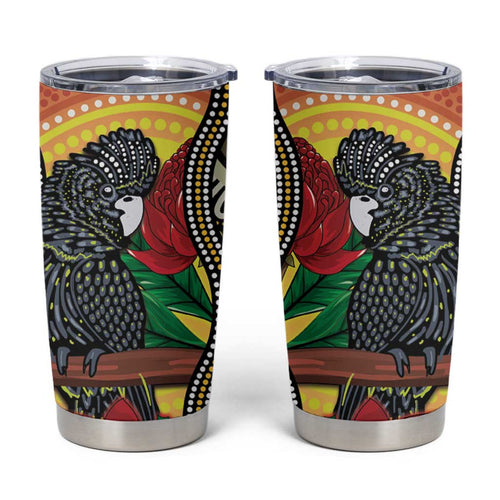 Waratah And Banksian Cockatoo Tumbler Cup Aboriginal Art