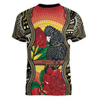 Waratah And Banksian Cockatoo Women V-Neck T-Shirt Aboriginal Art