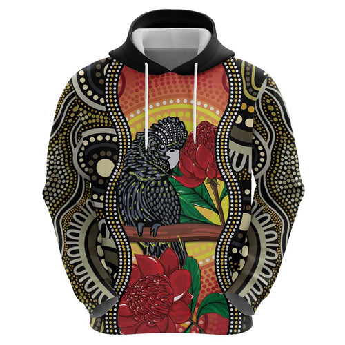 Waratah And Banksian Cockatoo Zip Hoodie Aboriginal Art