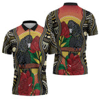 Waratah And Banksian Cockatoo Zipper Polo Shirt Aboriginal Art - Aussie Hoodie