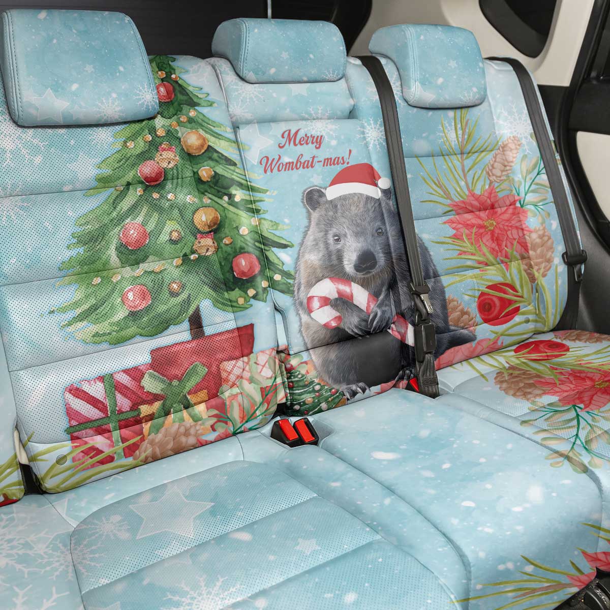 Australia Christmas Back Car Seat Cover Merry Wombat-mas Watercolor Style