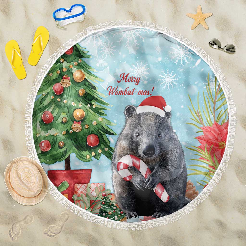 Australia Christmas Beach Blanket Merry Wombat-mas Watercolor Style