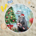 Australia Christmas Beach Blanket Merry Wombat-mas Watercolor Style