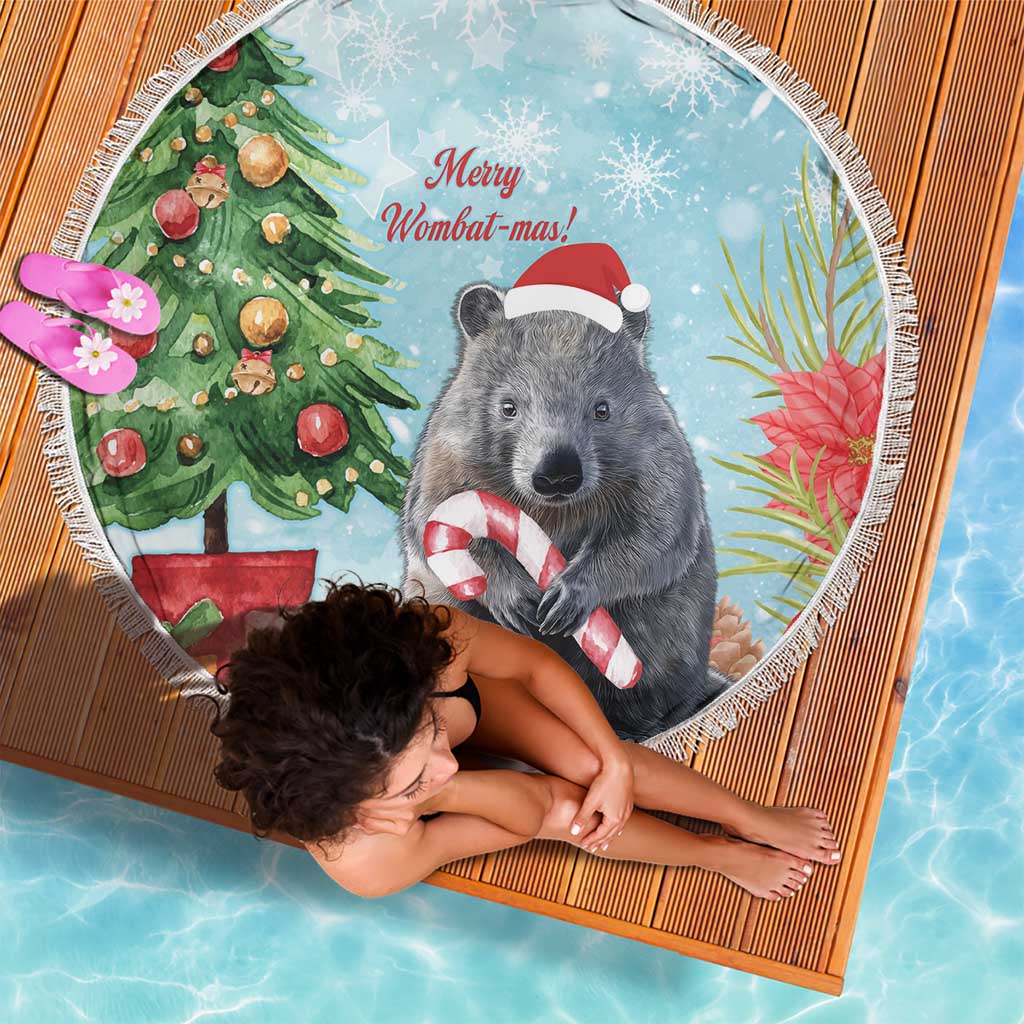 Australia Christmas Beach Blanket Merry Wombat-mas Watercolor Style