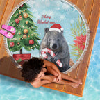 Australia Christmas Beach Blanket Merry Wombat-mas Watercolor Style