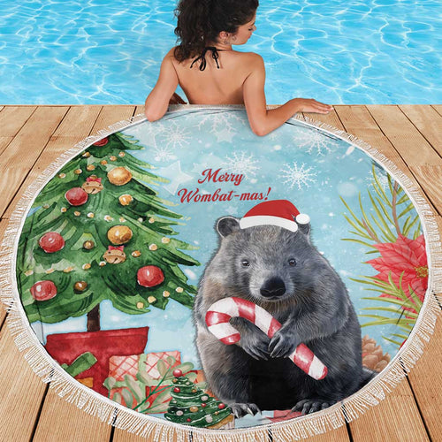 Australia Christmas Beach Blanket Merry Wombat-mas Watercolor Style