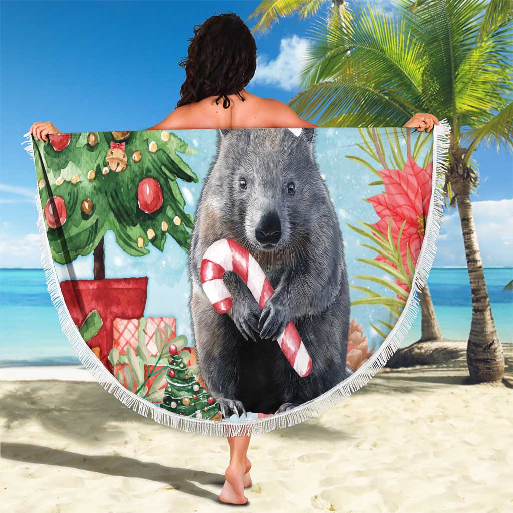 Australia Christmas Beach Blanket Merry Wombat-mas Watercolor Style