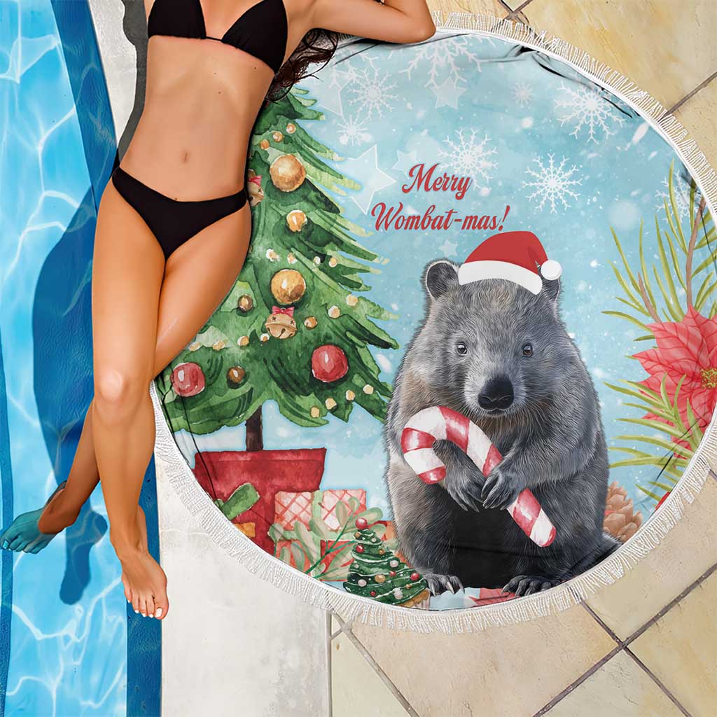 Australia Christmas Beach Blanket Merry Wombat-mas Watercolor Style