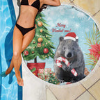 Australia Christmas Beach Blanket Merry Wombat-mas Watercolor Style