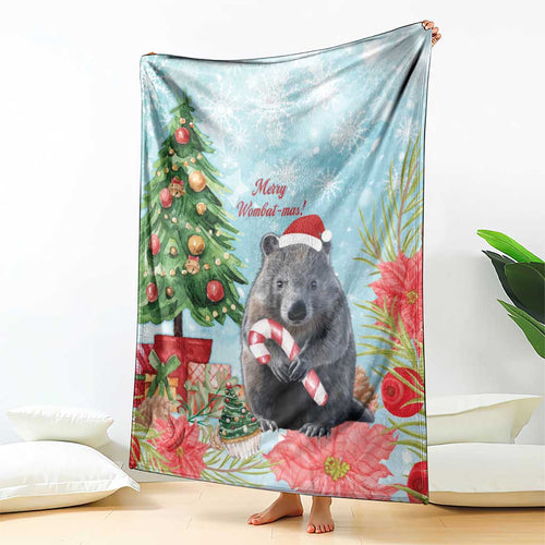 Australia Christmas Blanket Merry Wombat-mas Watercolor Style