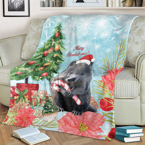 Australia Christmas Blanket Merry Wombat-mas Watercolor Style