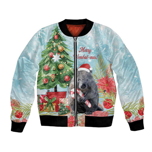 Australia Christmas Bomber Jacket Merry Wombat-mas Watercolor Style
