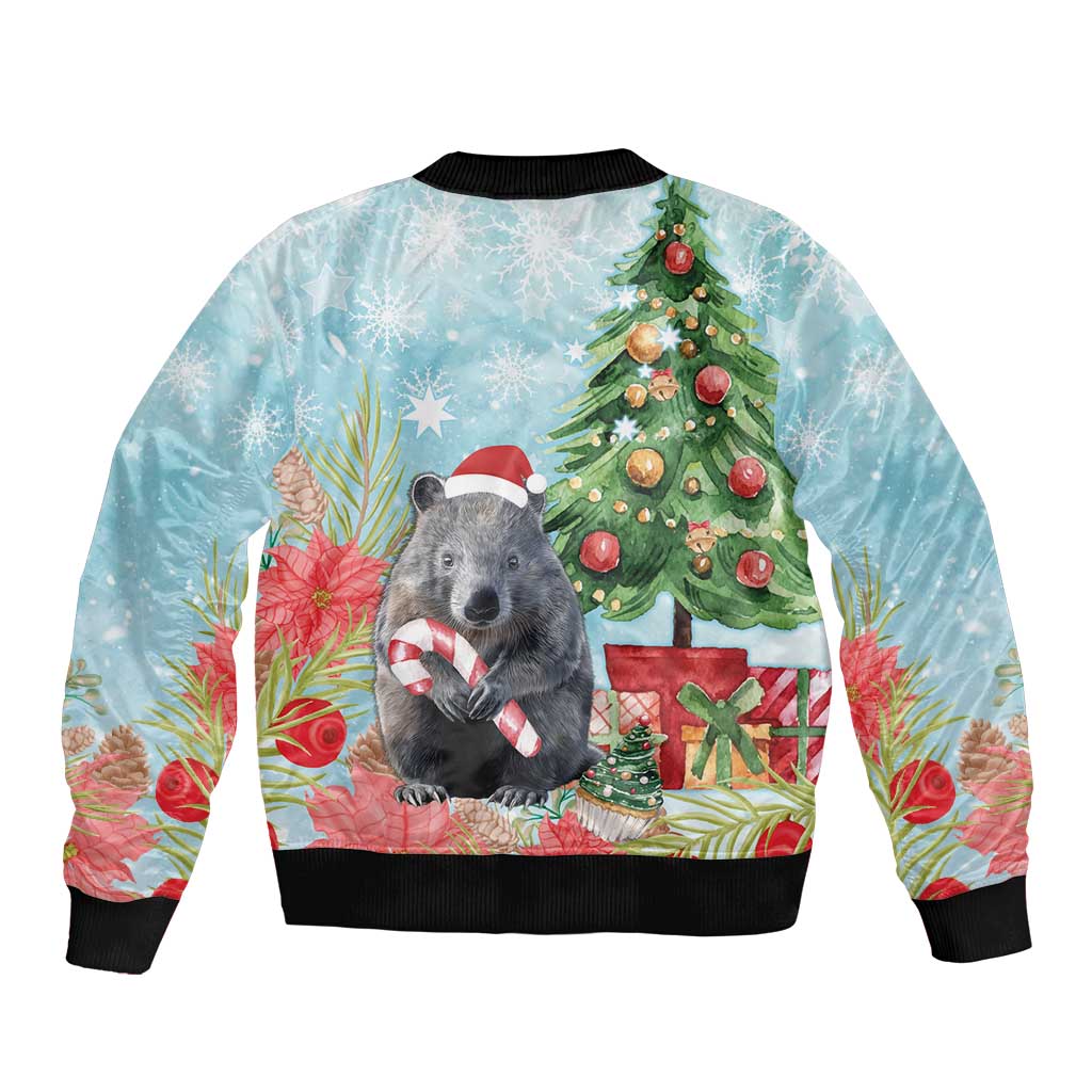Australia Christmas Bomber Jacket Merry Wombat-mas Watercolor Style
