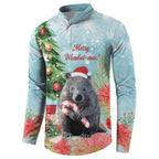 Australia Christmas Button Sweatshirt Merry Wombat-mas Watercolor Style