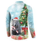 Australia Christmas Button Sweatshirt Merry Wombat-mas Watercolor Style