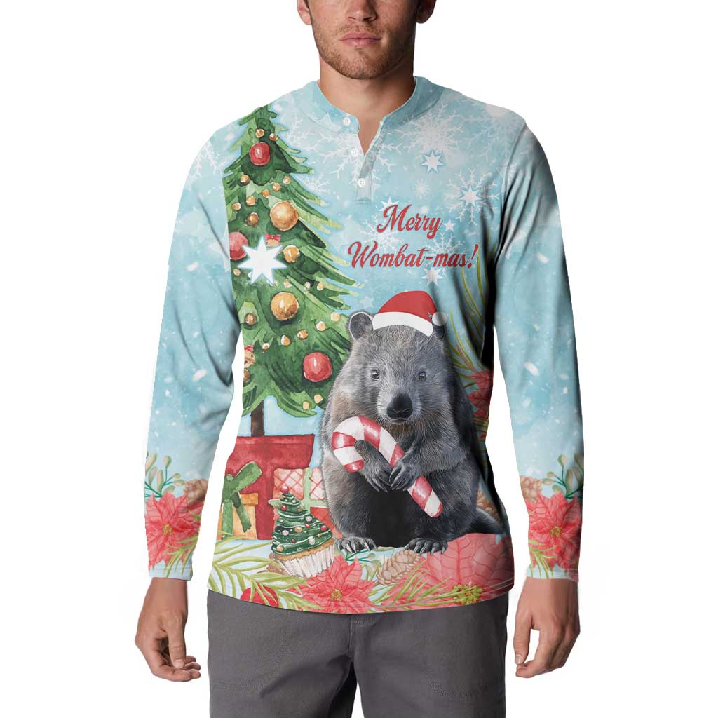 Australia Christmas Button Sweatshirt Merry Wombat-mas Watercolor Style