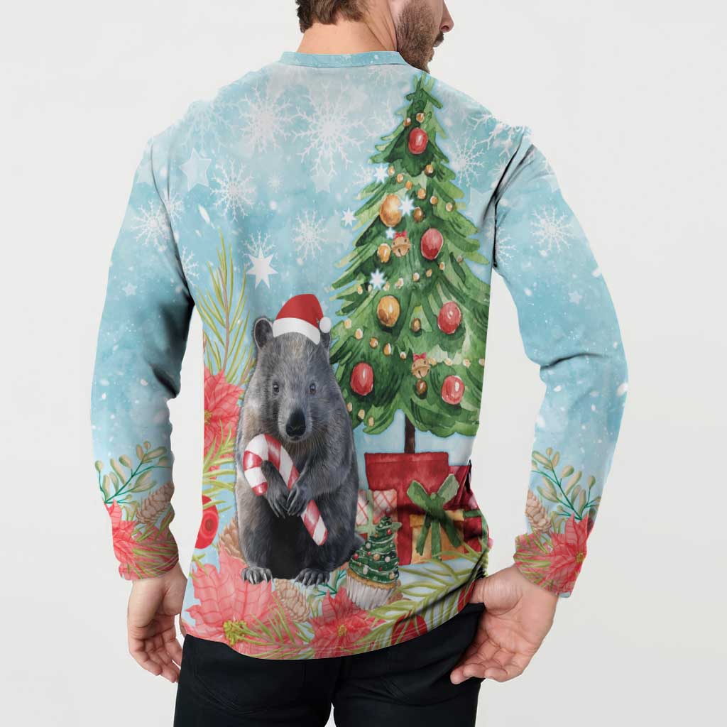 Australia Christmas Button Sweatshirt Merry Wombat-mas Watercolor Style