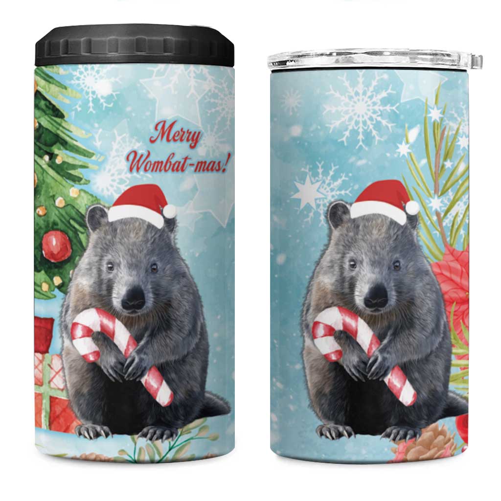 Australia Christmas 4 in 1 Can Cooler Tumbler Merry Wombat-mas Watercolor Style