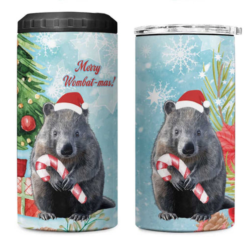 Australia Christmas 4 in 1 Can Cooler Tumbler Merry Wombat-mas Watercolor Style